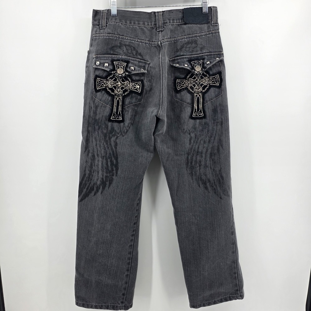 Vintage‎ Y2K RawBlue Baggy Skater Black Denim Cross Jeans Size 34/34 Jnco Style